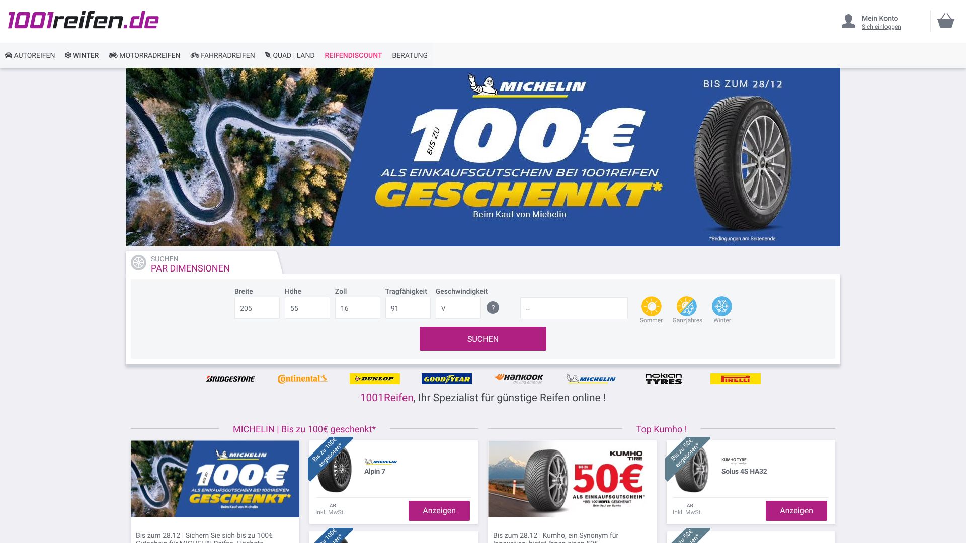 Screenshot von 1001reifen.de