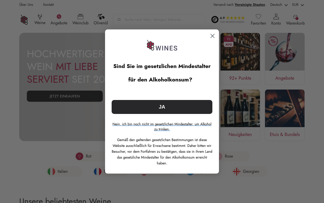 Screenshot von 8wines.de