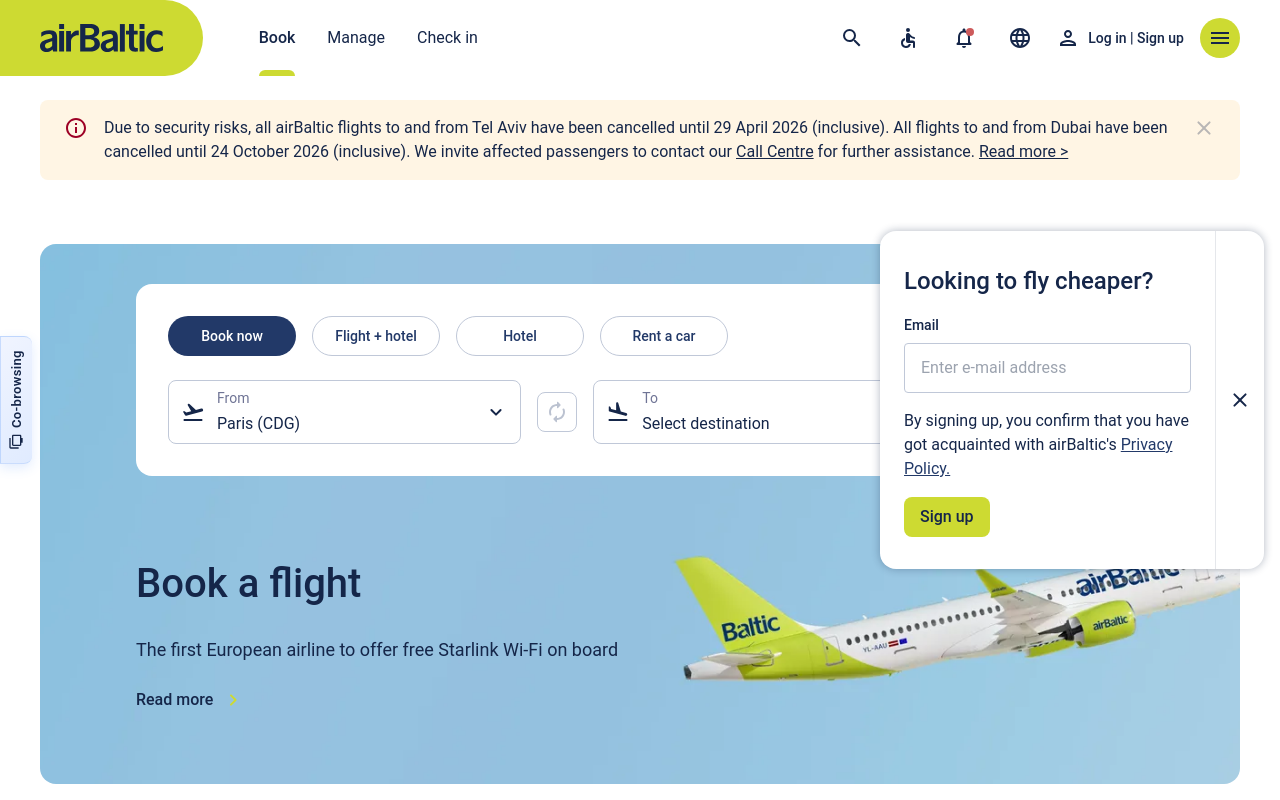 Screenshot von Air Baltic DE