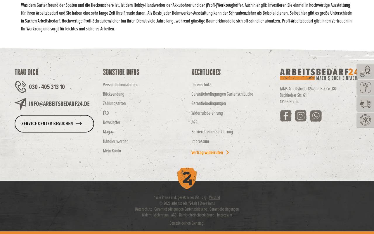 Screenshot von arbeitsbedarf24.de