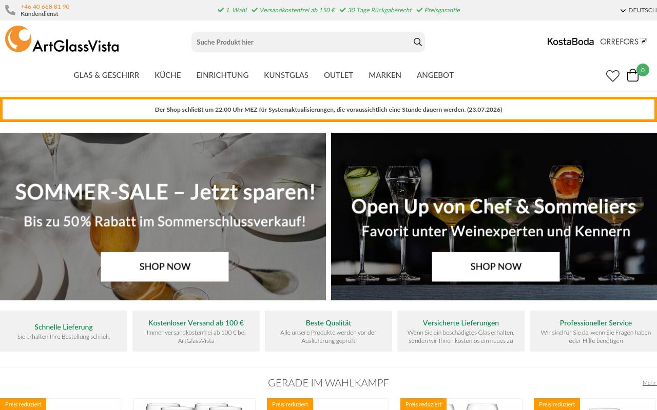Screenshot von artglassvista.de
