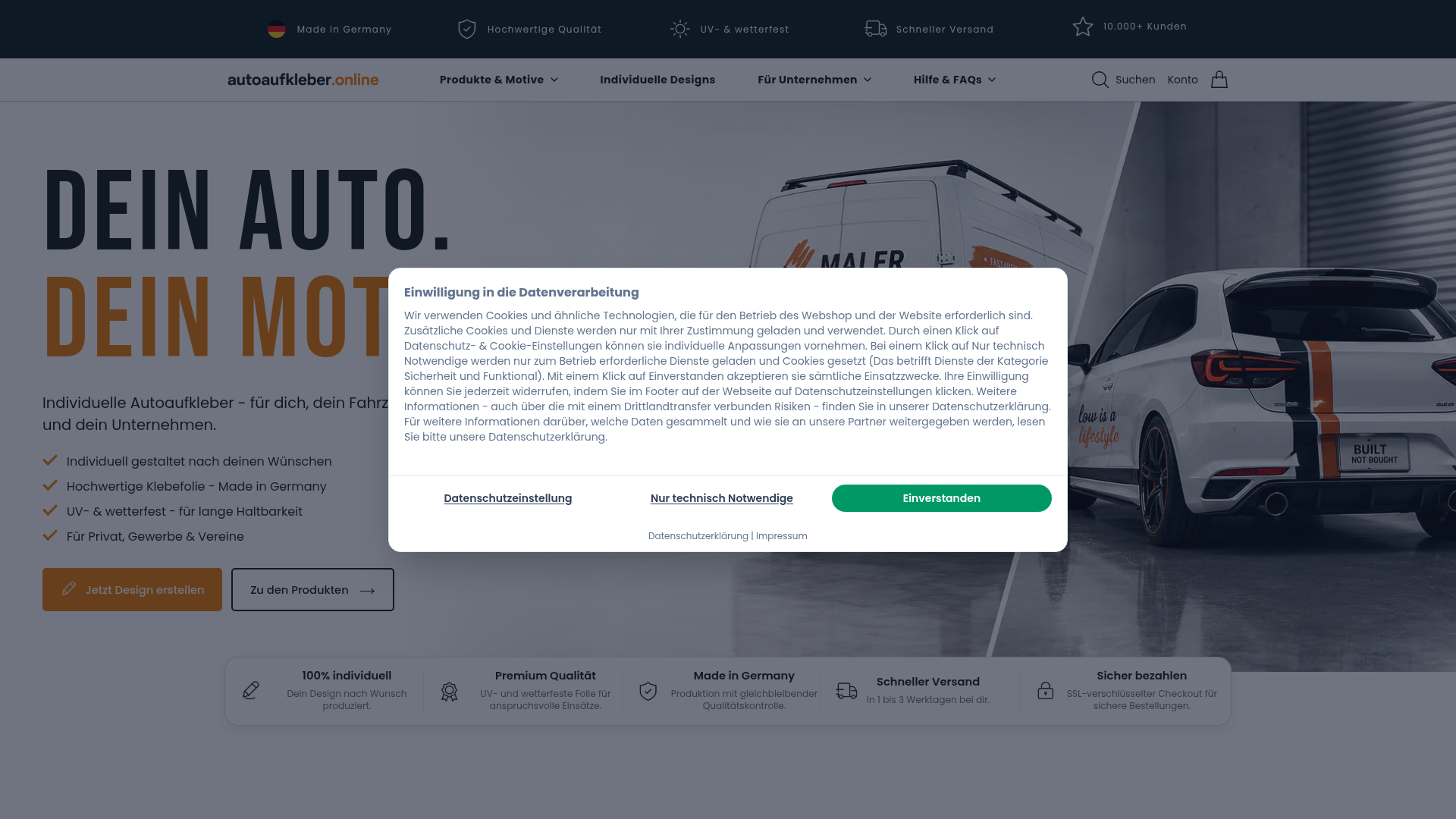 Screenshot von Autoaufkleber.online