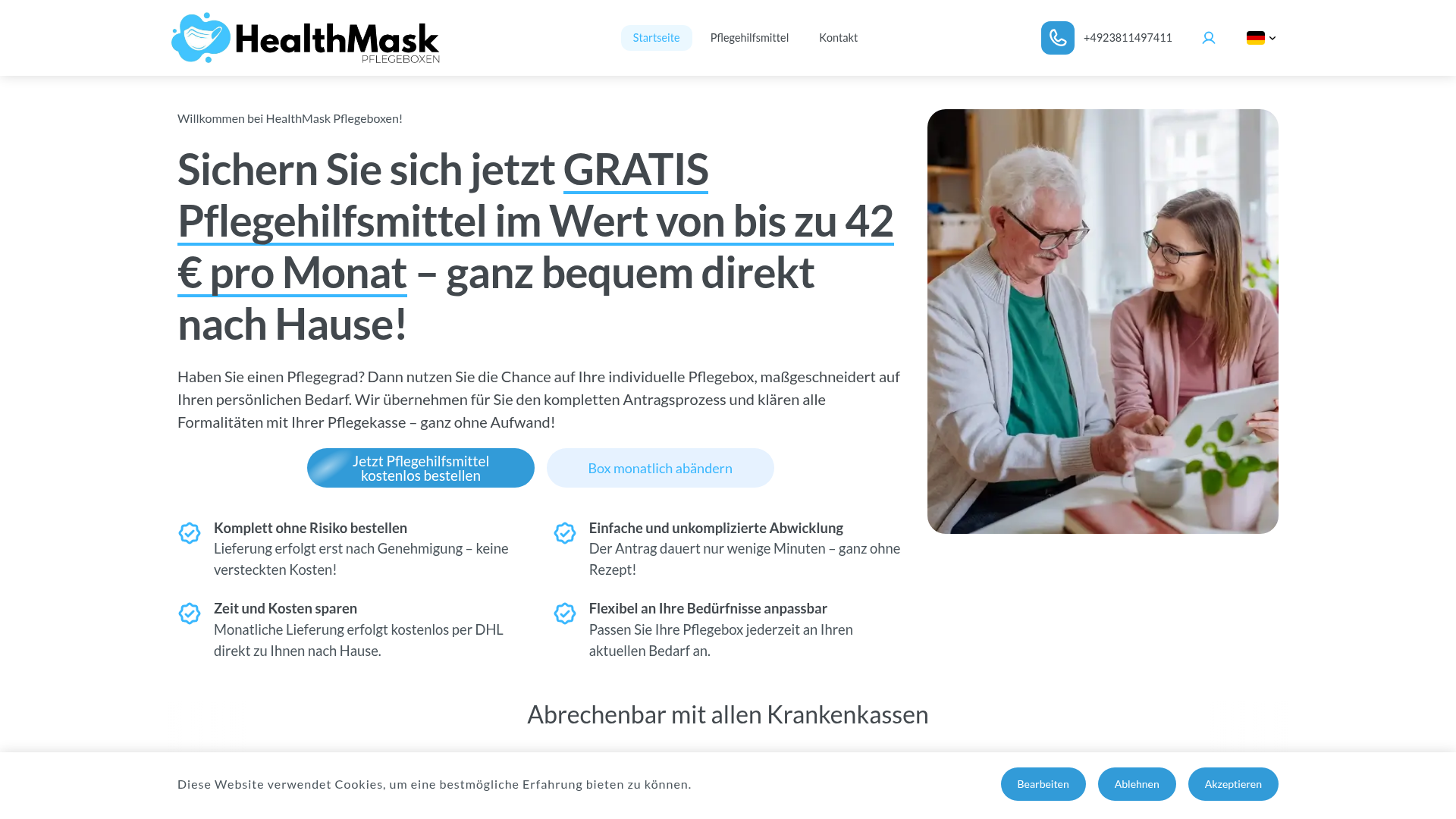 Screenshot von HealthMask Pflegebox