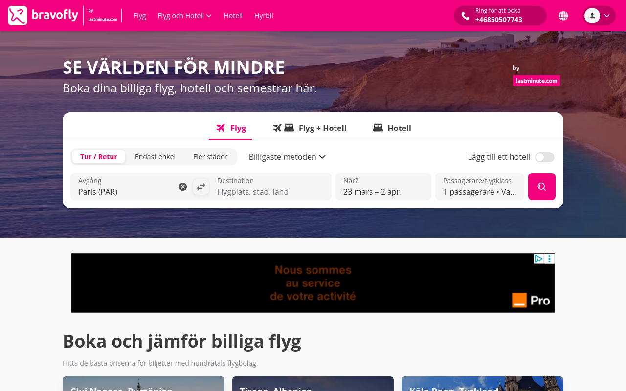 Screenshot von bravofly.se