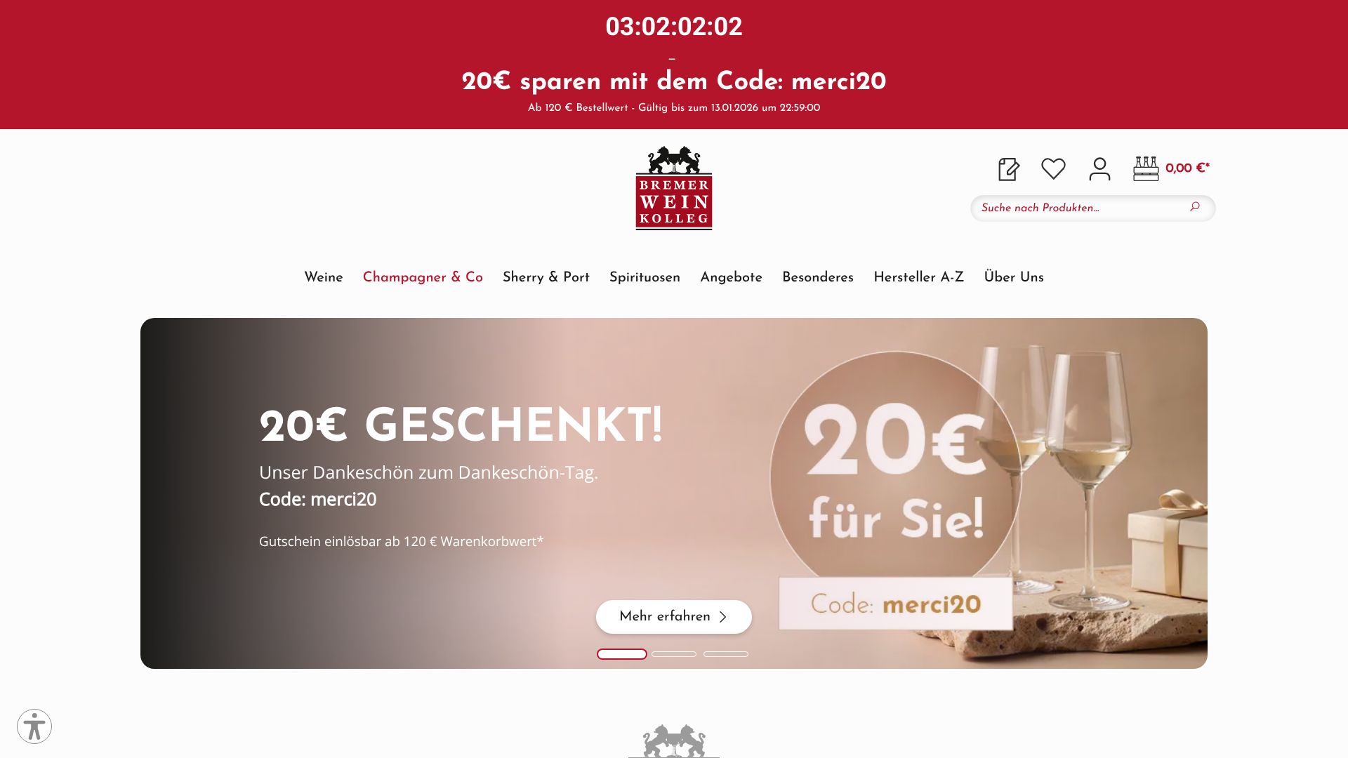 Screenshot von Bremer Weinkolleg