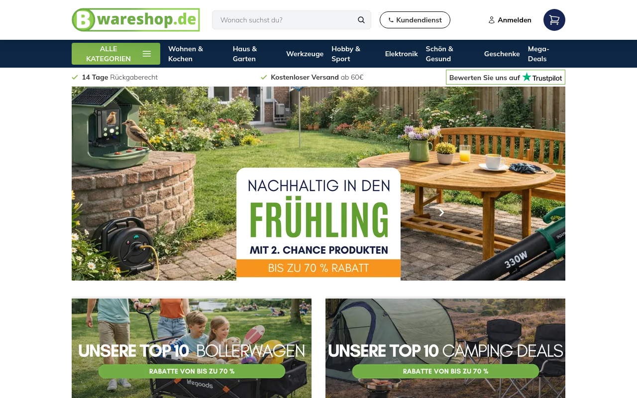 Screenshot von bwareshop.de