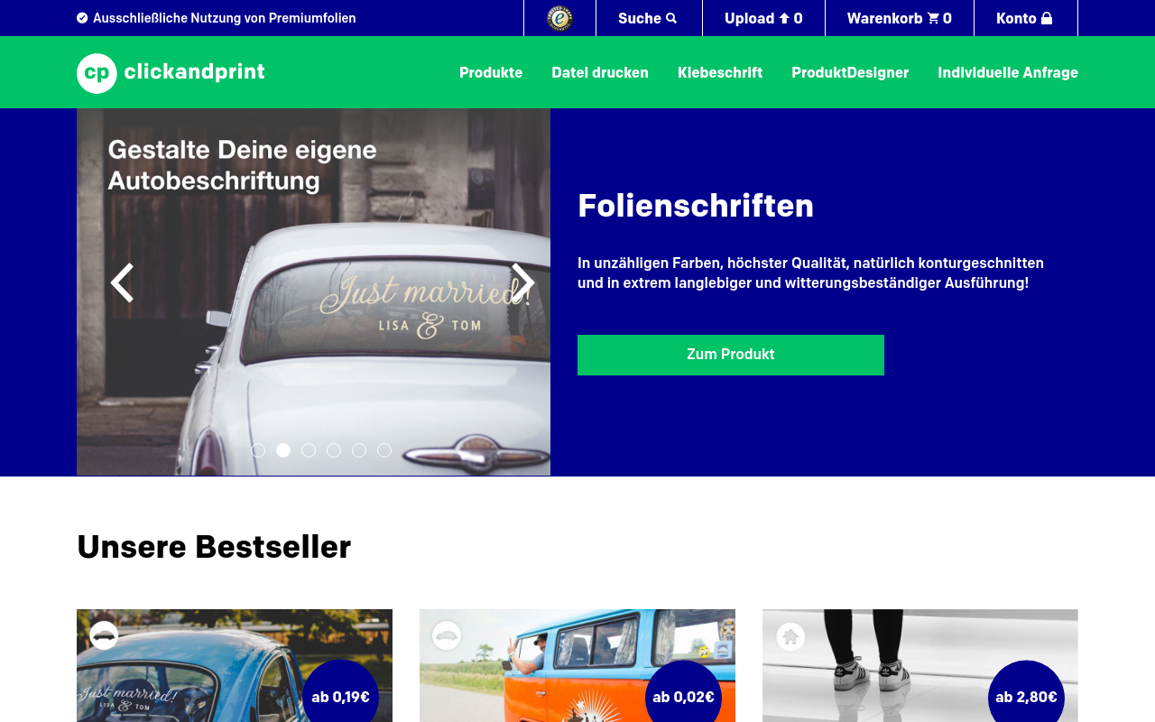 Screenshot von clickandprint.de