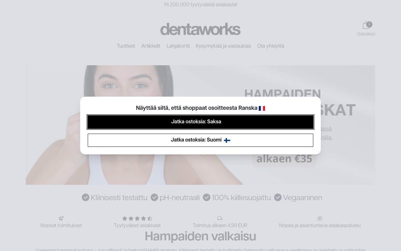 Screenshot von dentaworks.fi