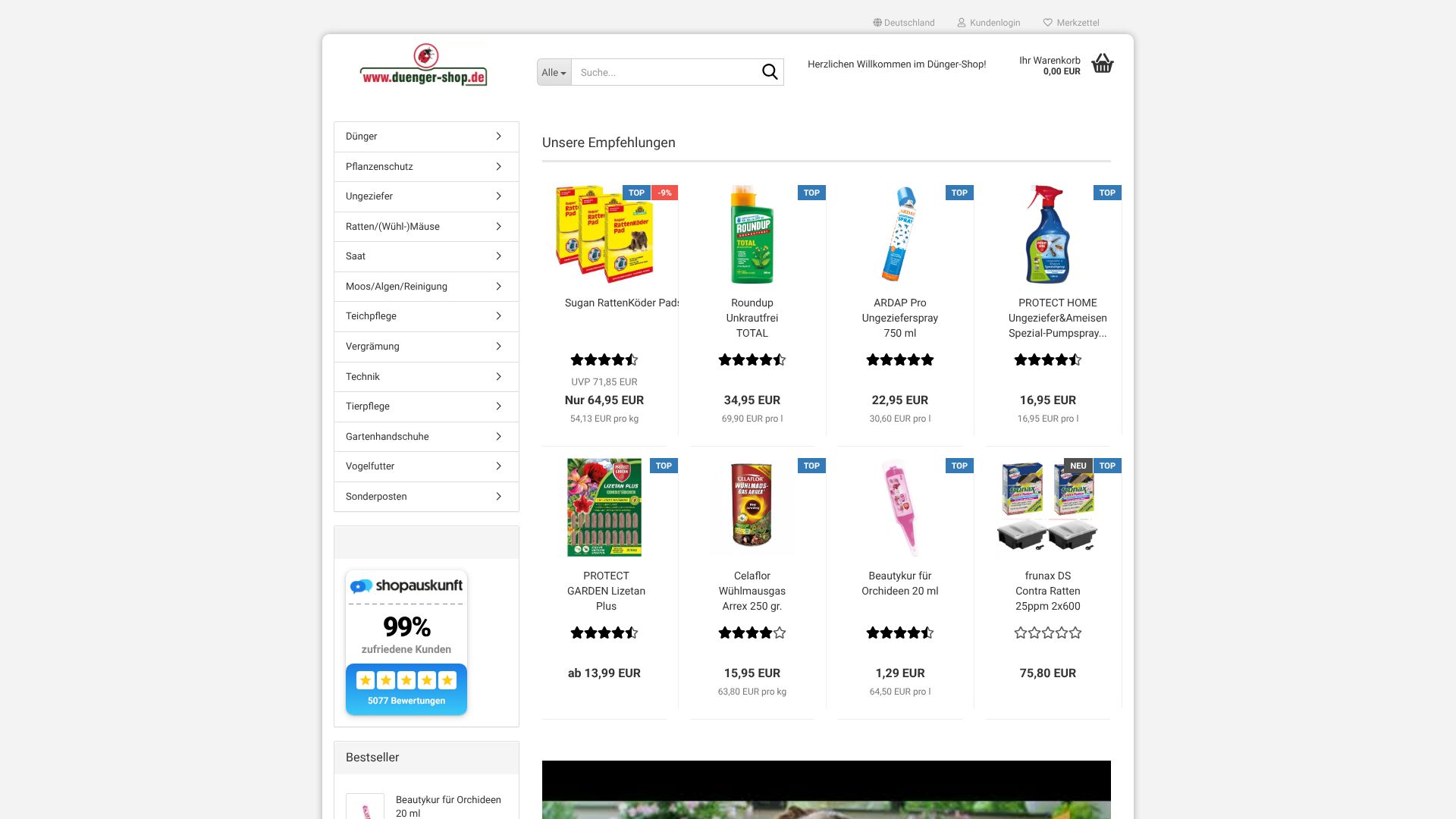 Screenshot von duenger-shop.de