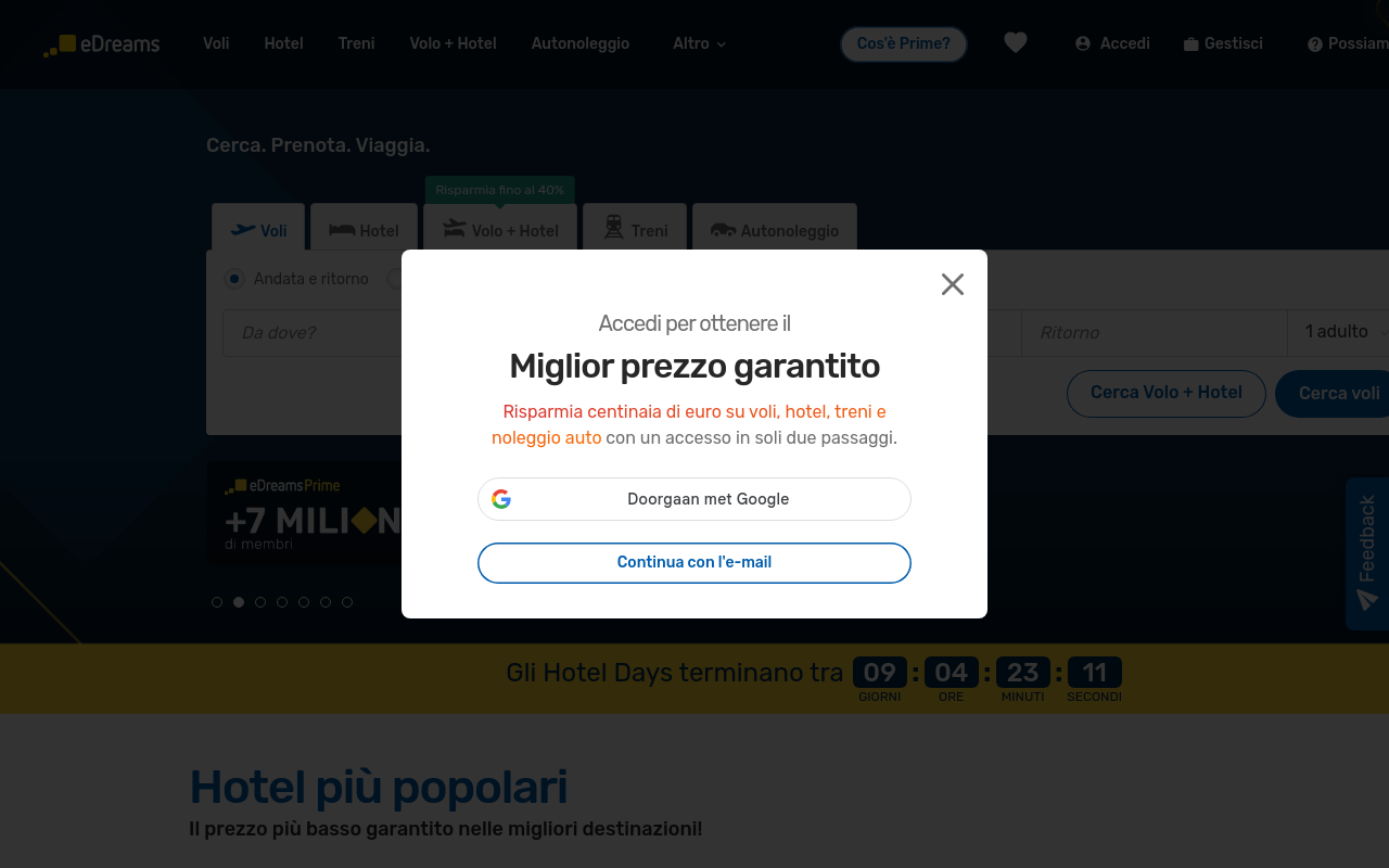 Screenshot von edreams.it
