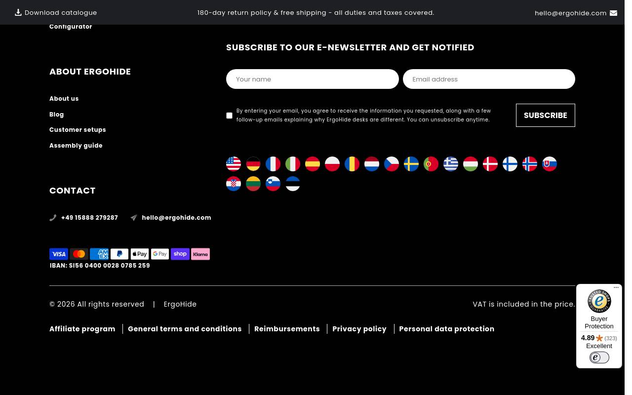 Screenshot von ergohide.com DE