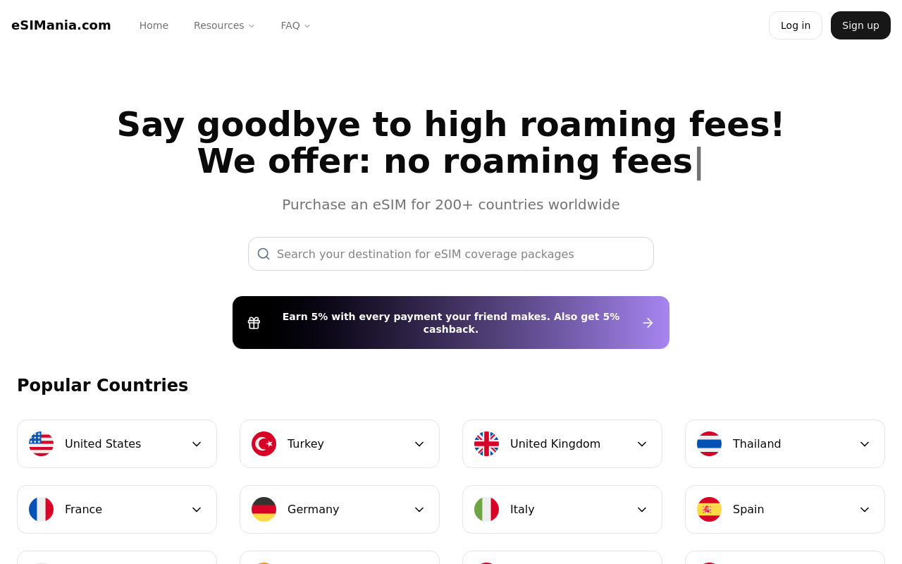 Screenshot von esimania.com