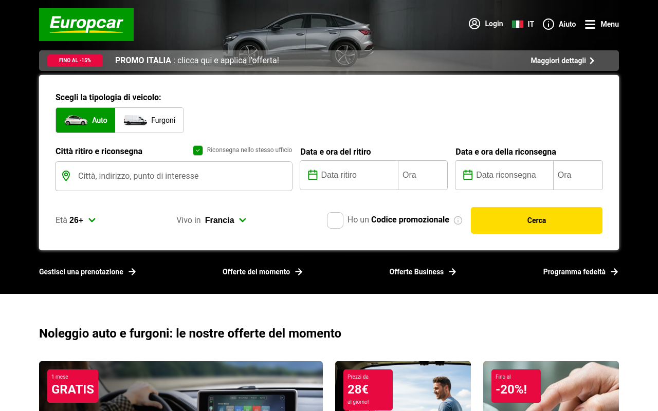 Screenshot von europcar.it