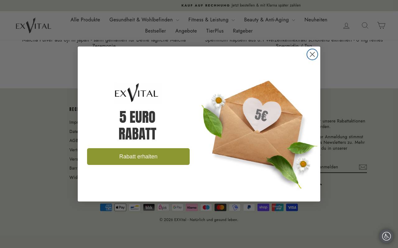 Screenshot von exvital.de