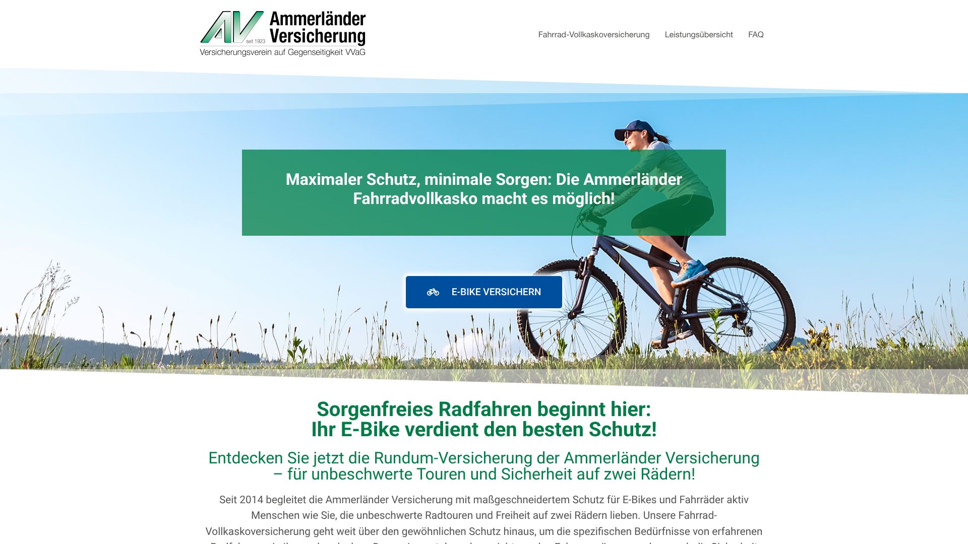 Screenshot von fahrradvollkasko.de