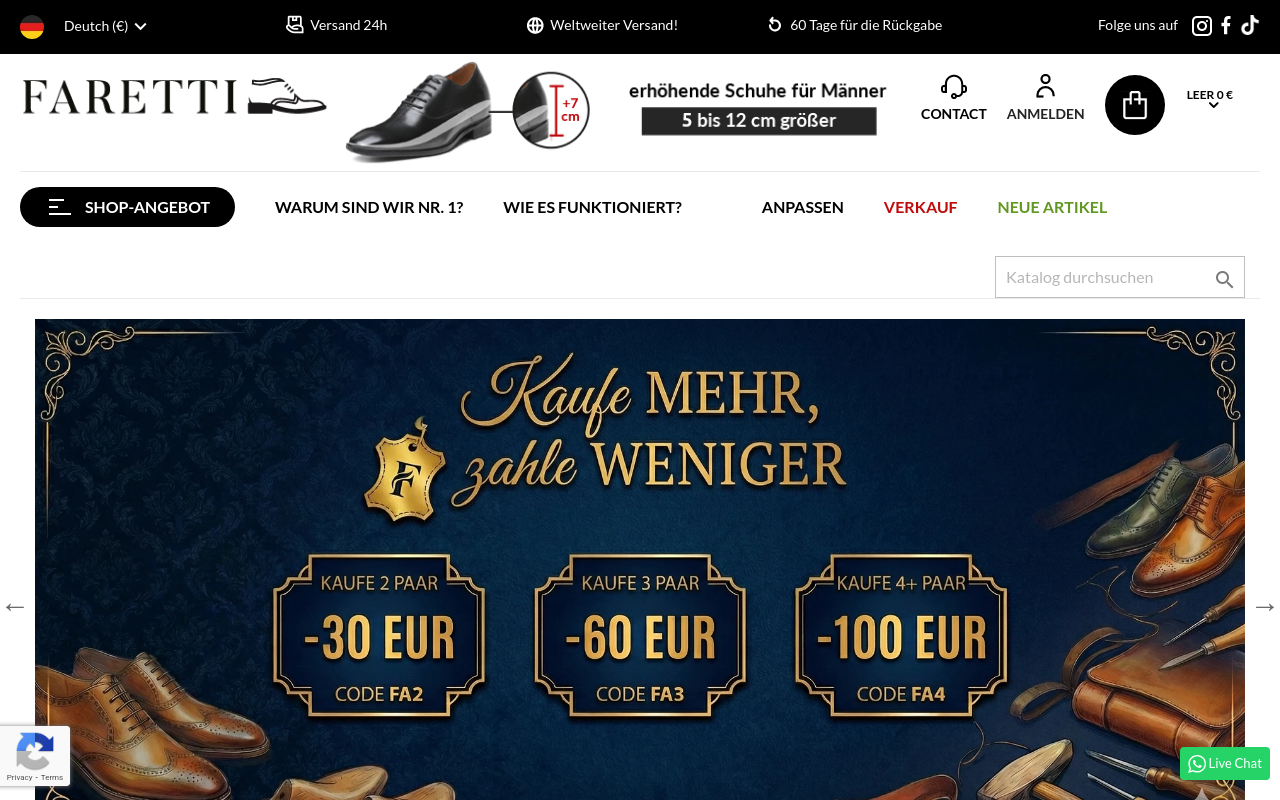 Screenshot von farettishoes.de