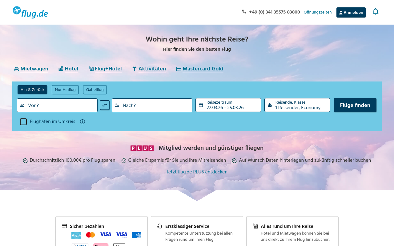 Screenshot von flug.de