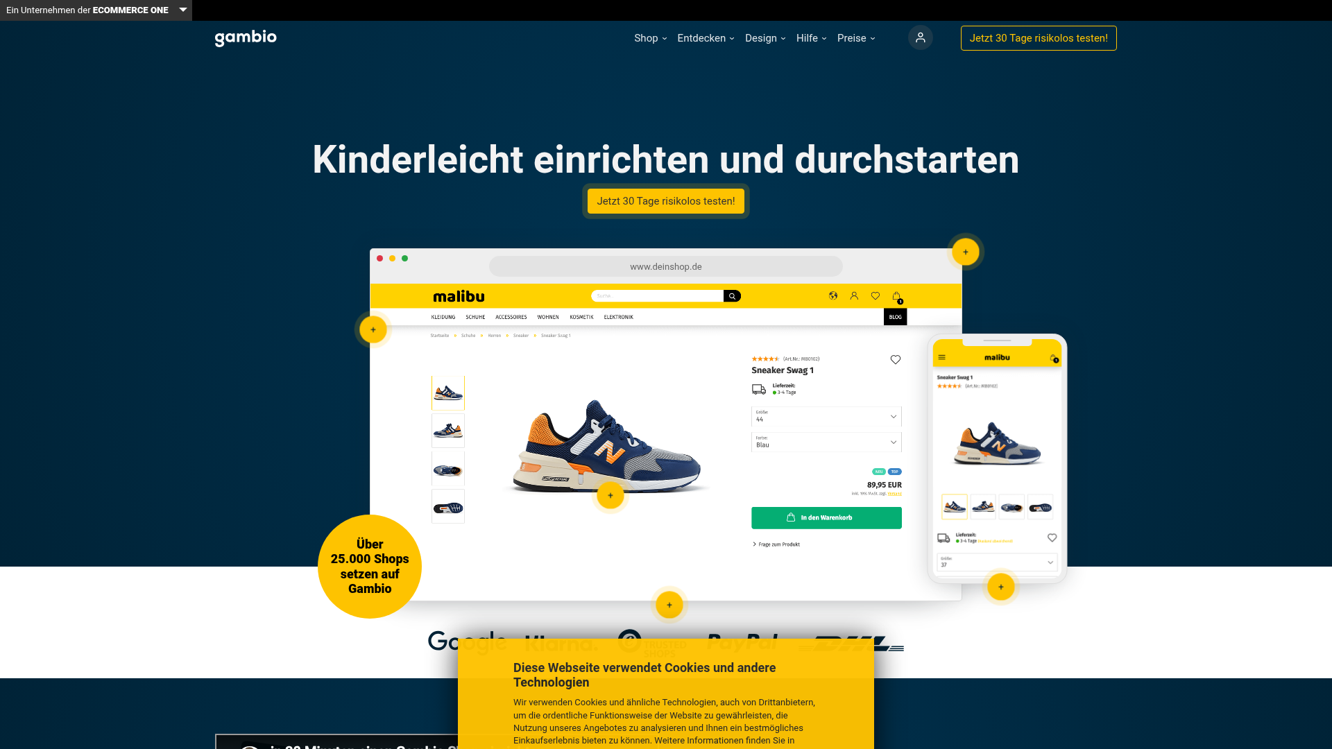 Screenshot von gambio.de