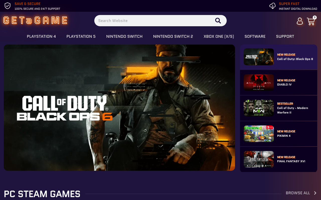 Screenshot von getagame.com