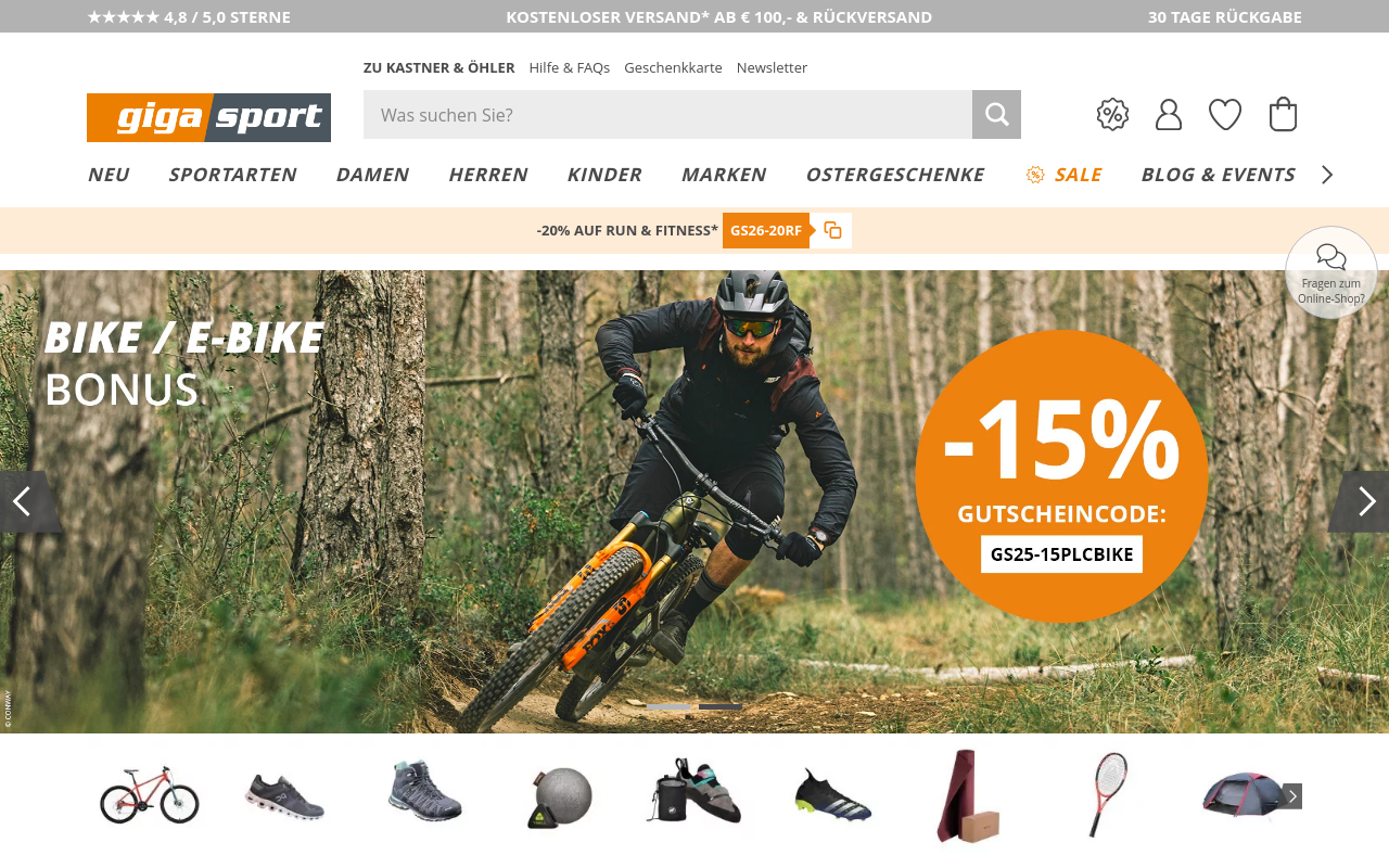 Screenshot von gigasport.de