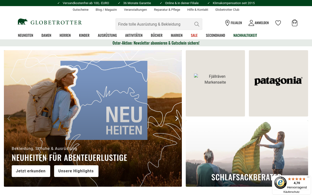 Screenshot von globetrotter.de