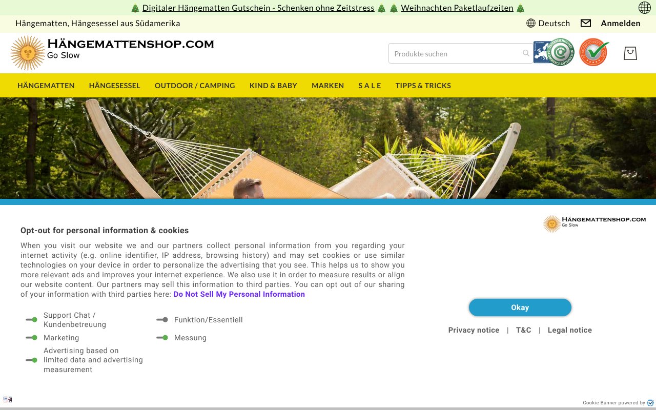 Screenshot von haengemattenshop.com
