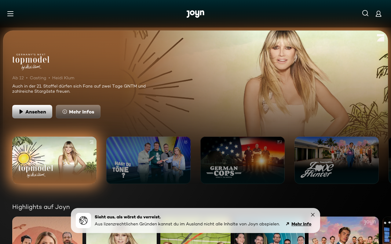 Screenshot von joyn.de