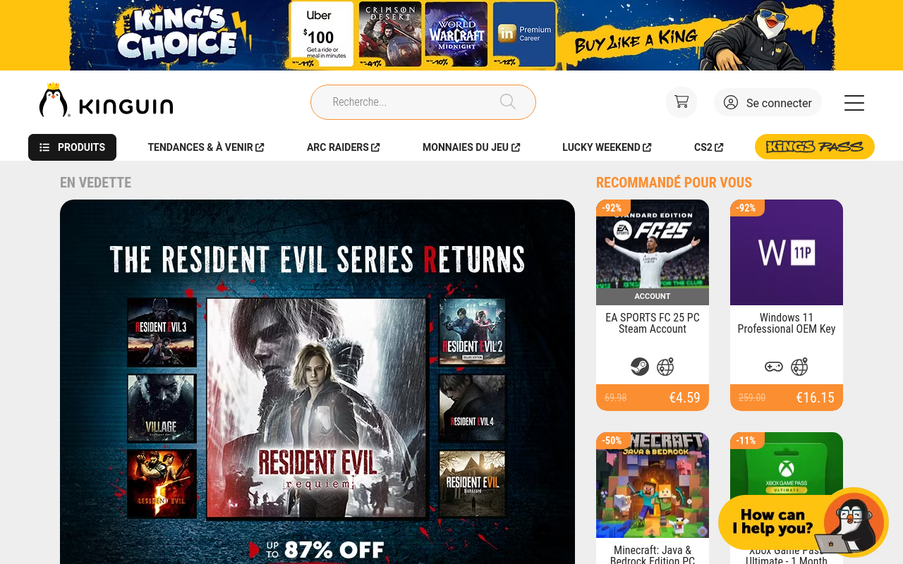 Screenshot von kinguin.net