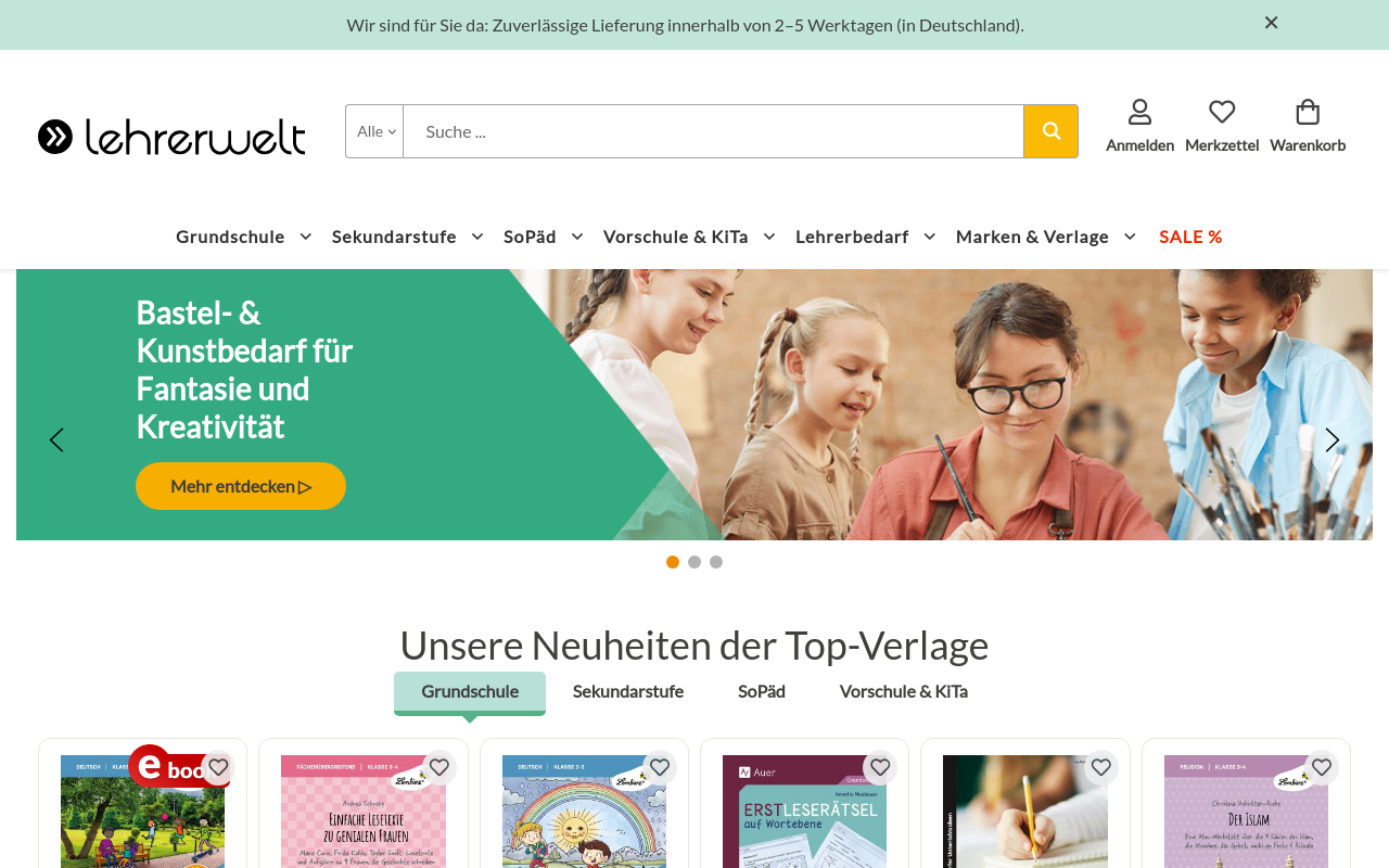 Screenshot von lehrerwelt.de