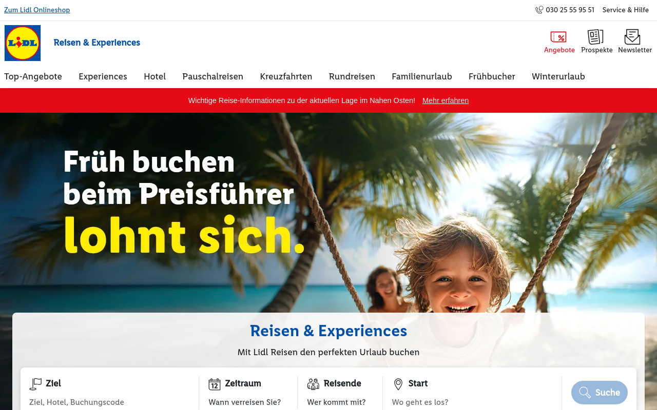 Screenshot von lidl-reisen.de