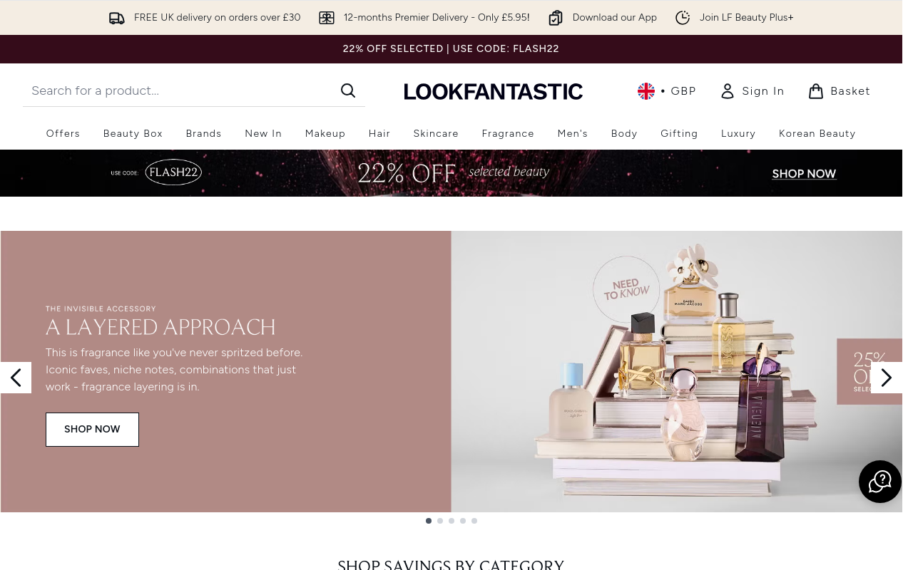 Screenshot von lookfantastic.com