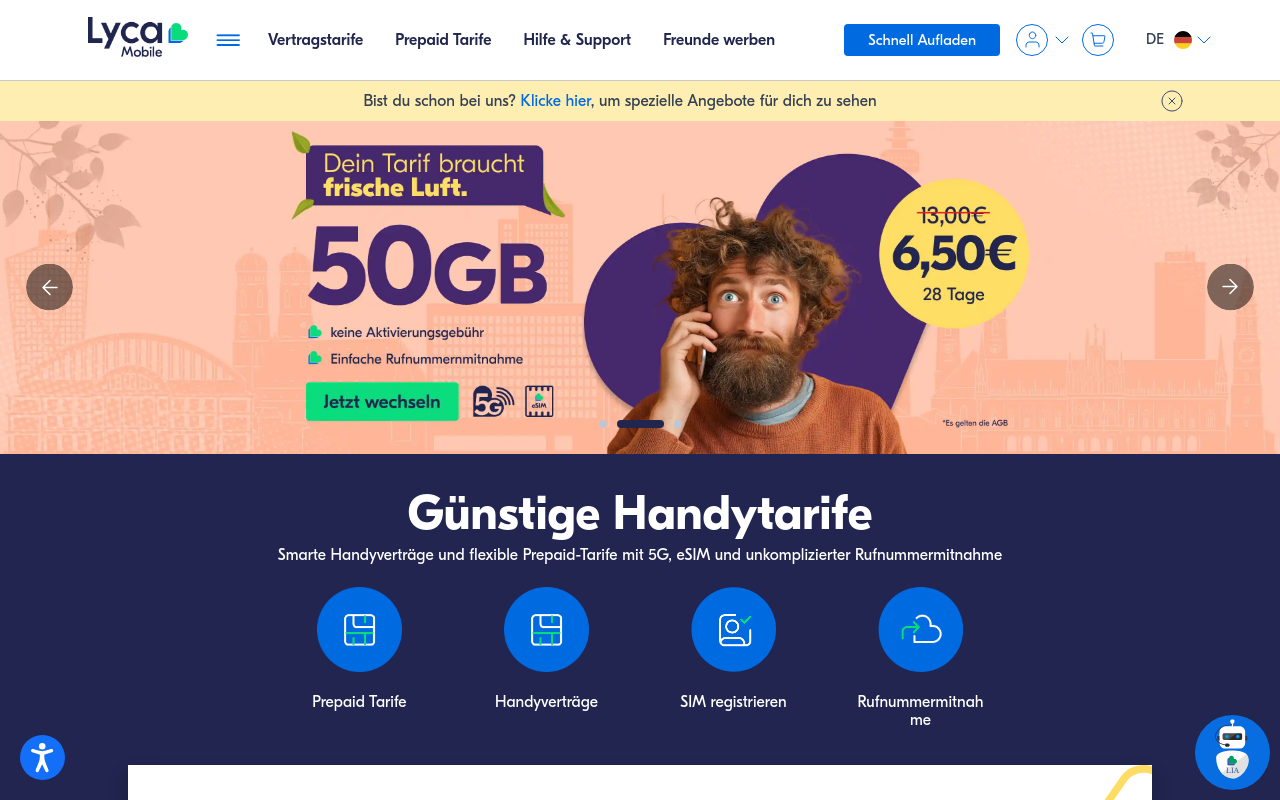 Screenshot von lycamobile.de