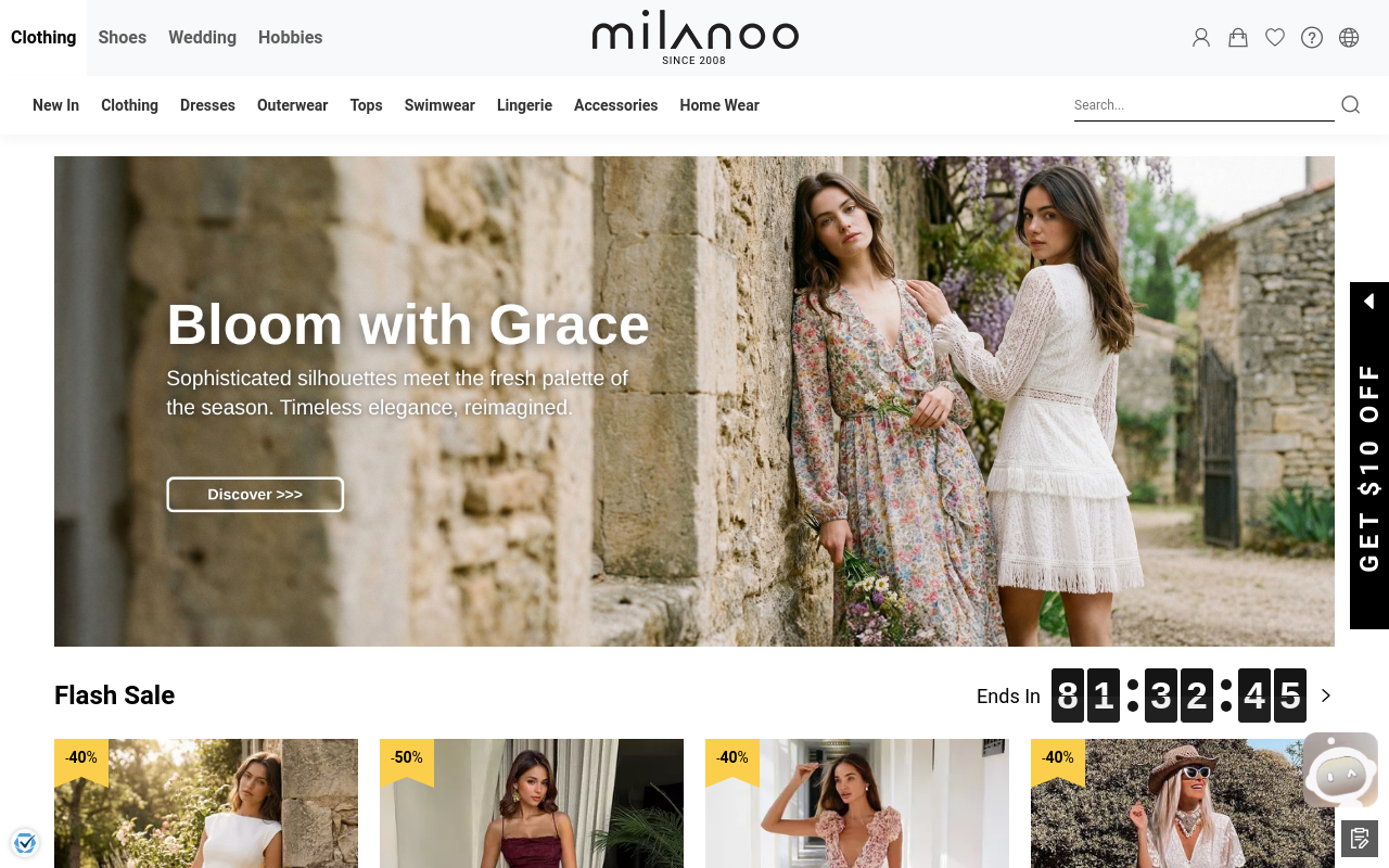 Screenshot von milanoo.com