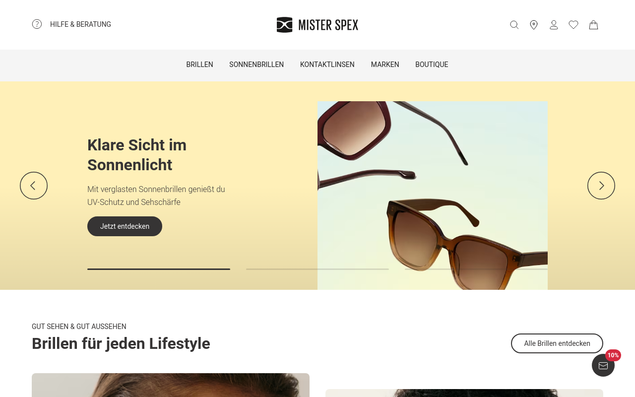 Screenshot von misterspex.ch