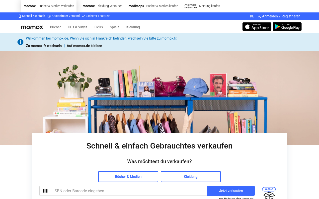 Screenshot von momox.de