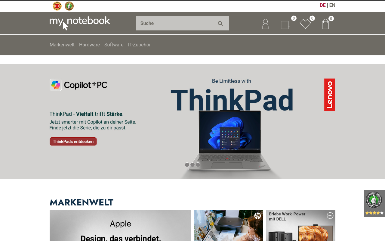 Screenshot von mynotebook.de