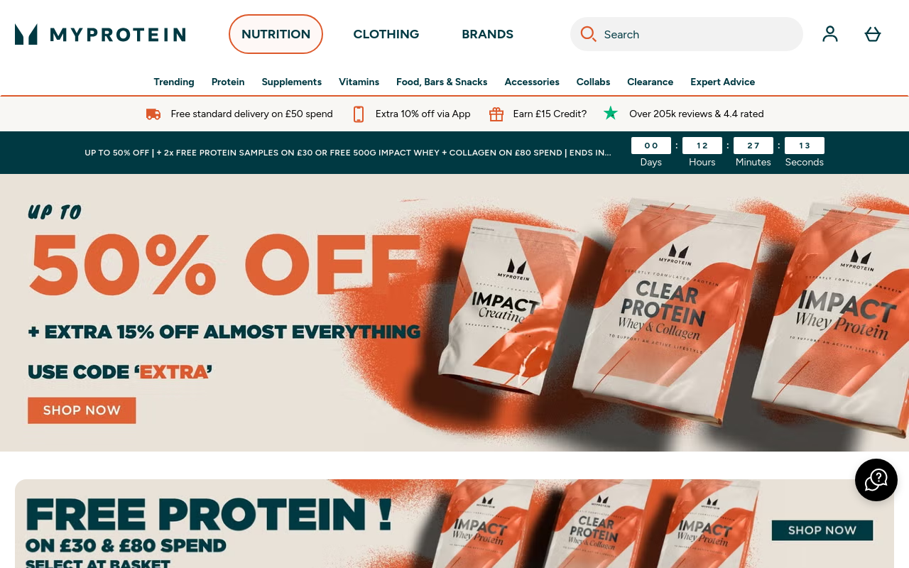 Screenshot von myprotein.com