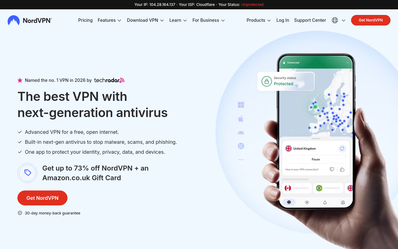 Screenshot von nordvpn.com