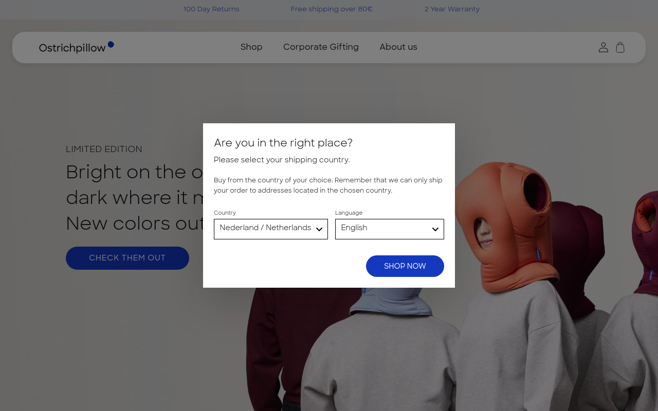 Screenshot von ostrichpillow.eu