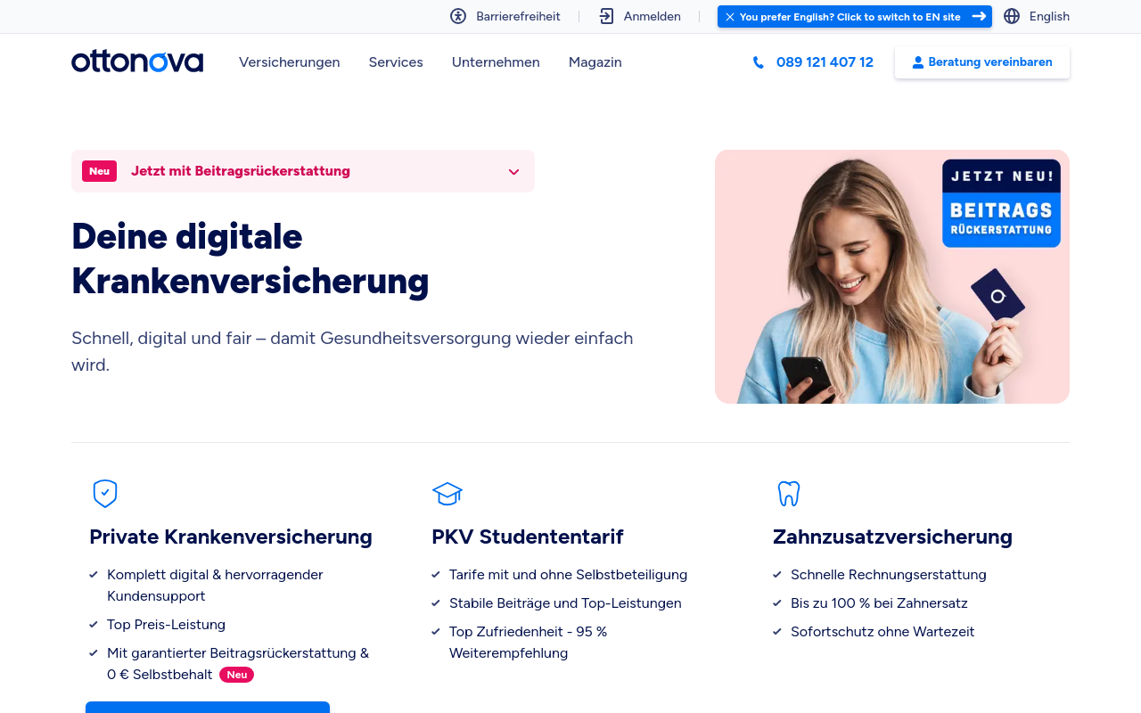 Screenshot von ottonova.de