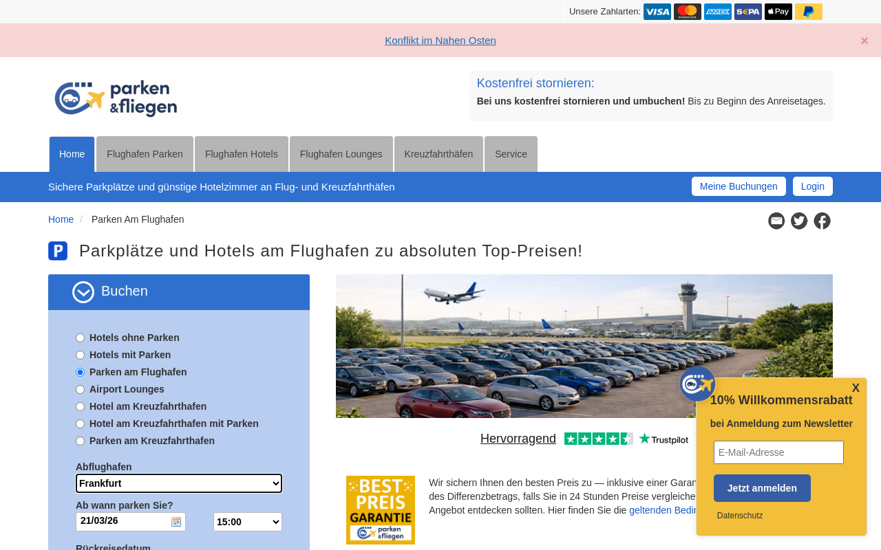 Screenshot von parken-und-fliegen.de