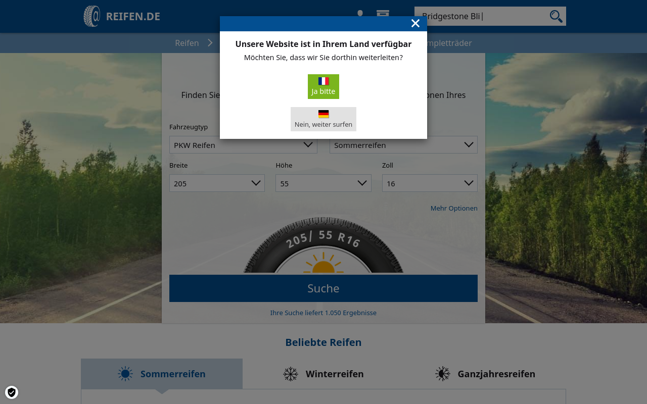 Screenshot von reifen.de