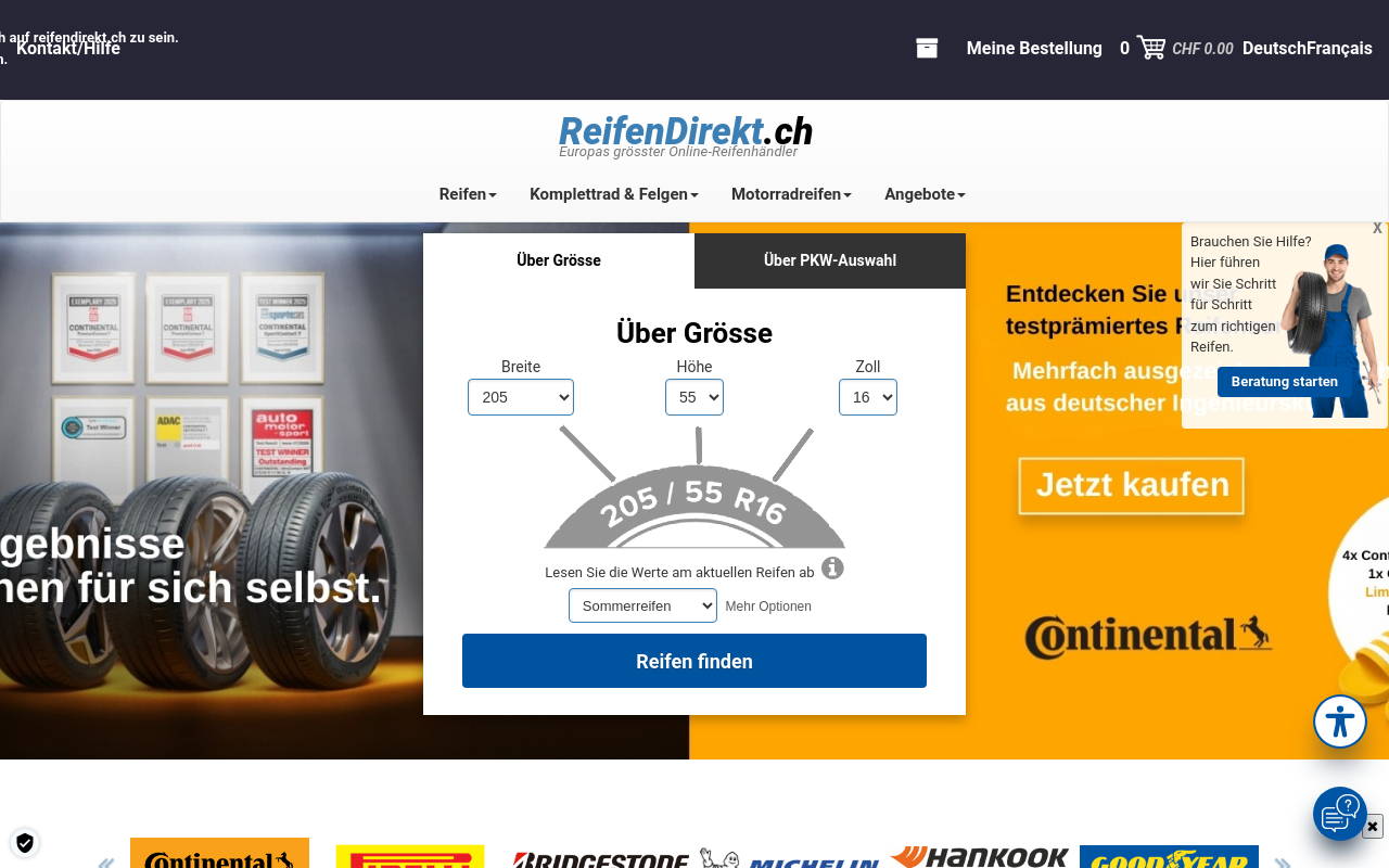 Screenshot von reifendirekt.ch