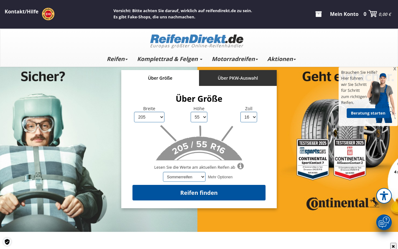 Screenshot von reifendirekt.de