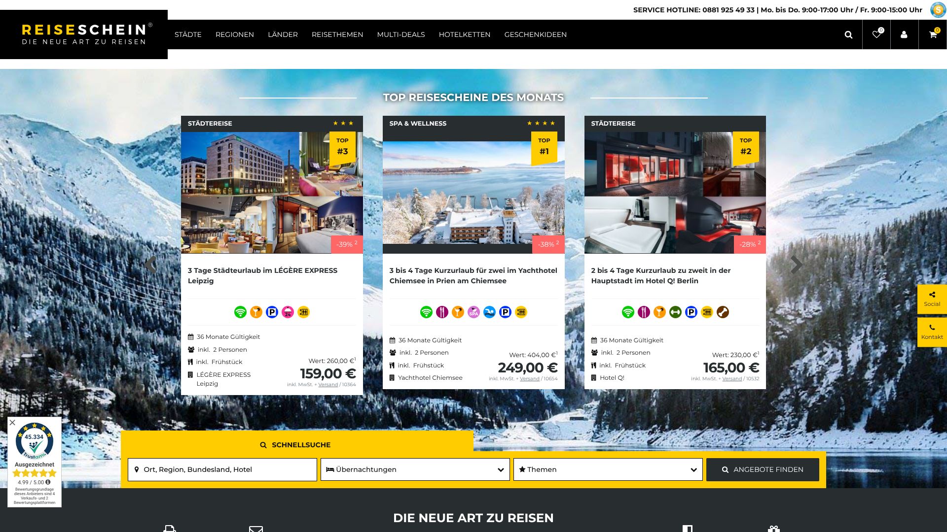 Screenshot von reiseschein.de