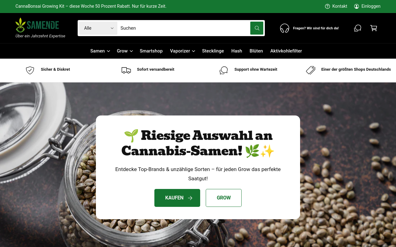 Screenshot von samende.de
