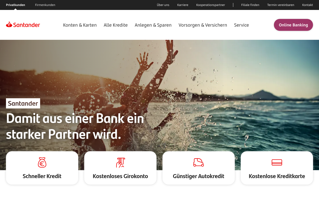 Screenshot von santander.de
