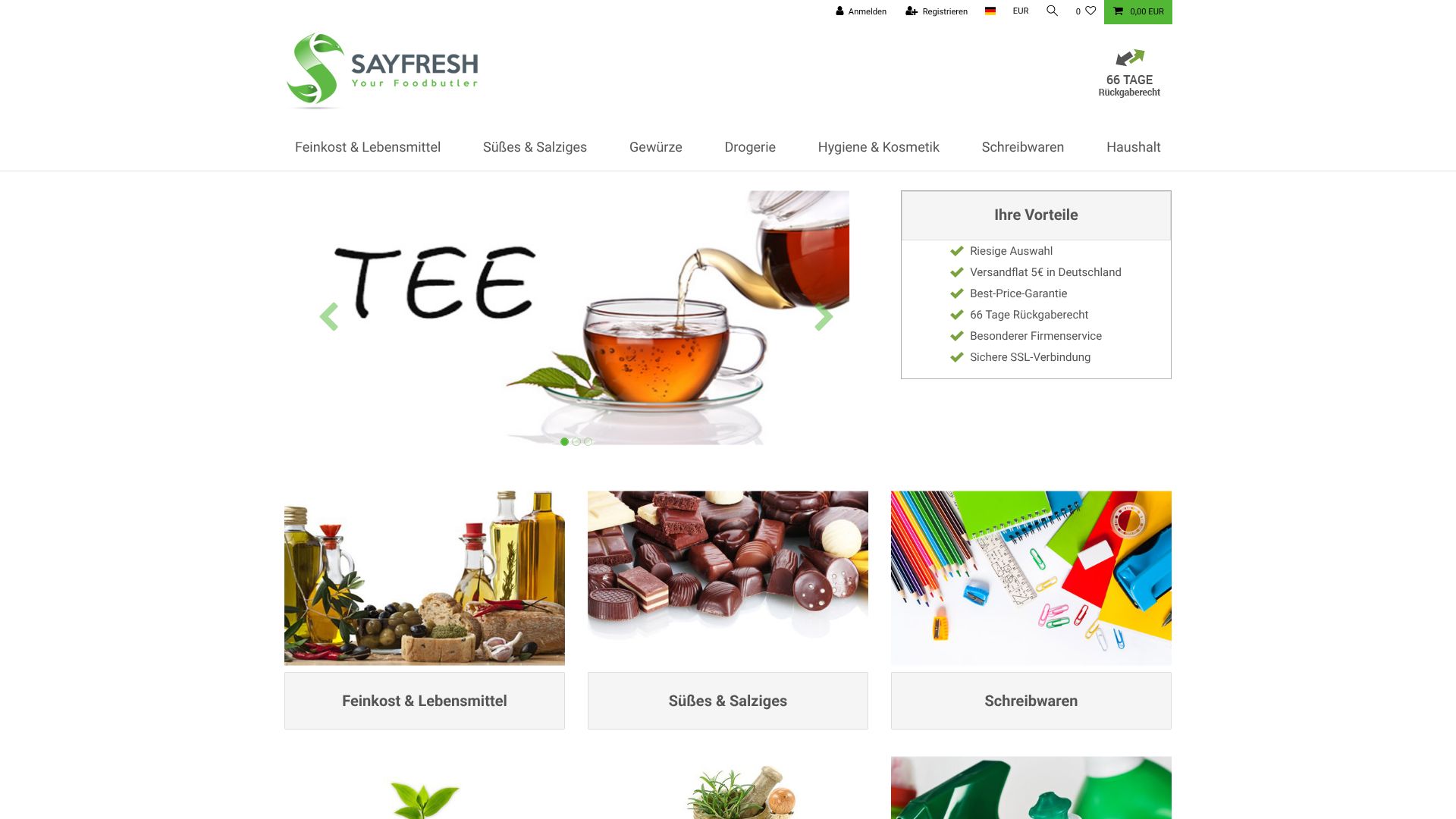 Screenshot von sayfresh.de