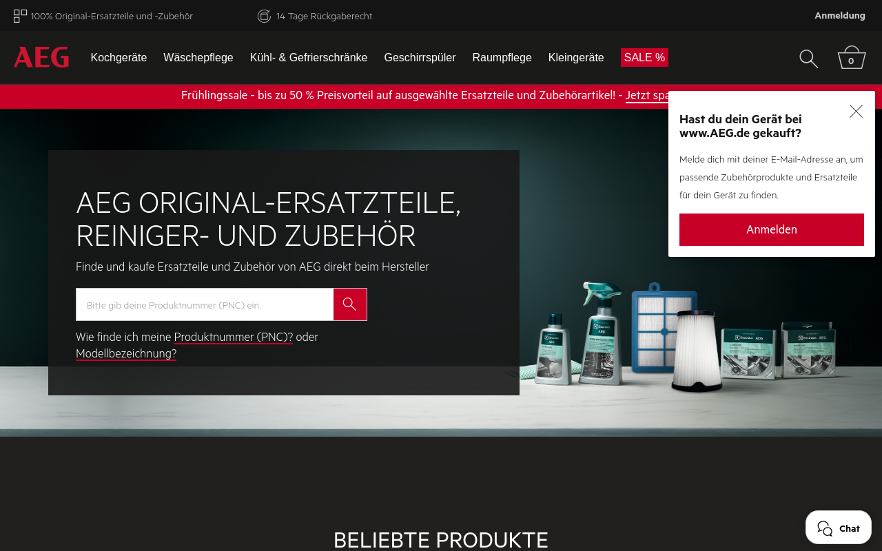 Screenshot von AEG Shop DE - Ersatzteile und Zubehör