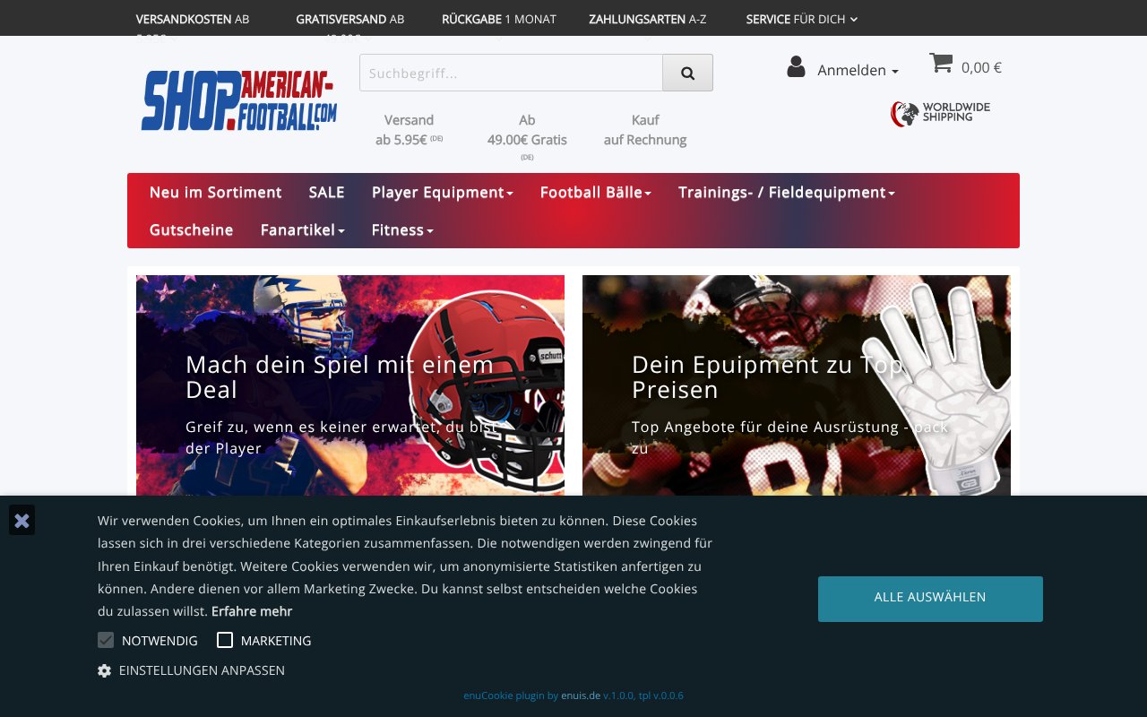 Screenshot von shop.american-football.com